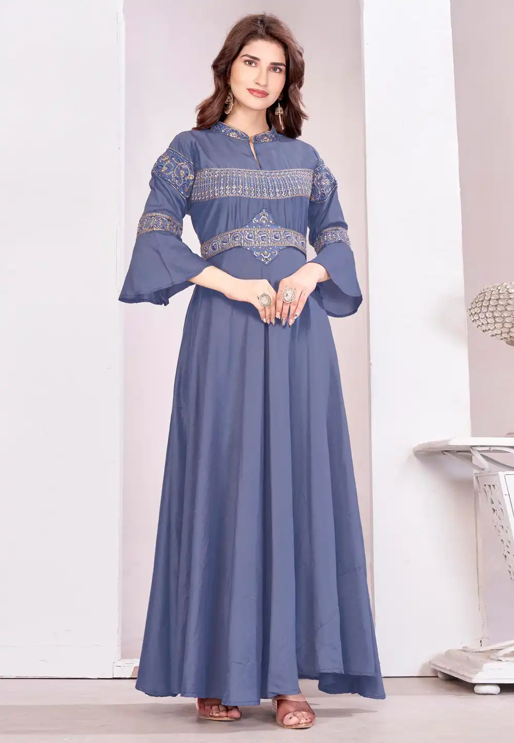 Grey Muslin Designer Gown 324554