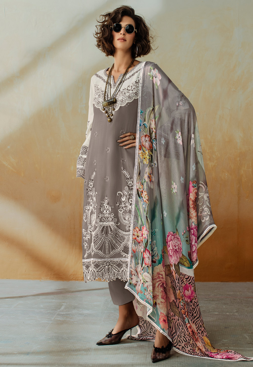 Grey Muslin Pant Style Suit 310616