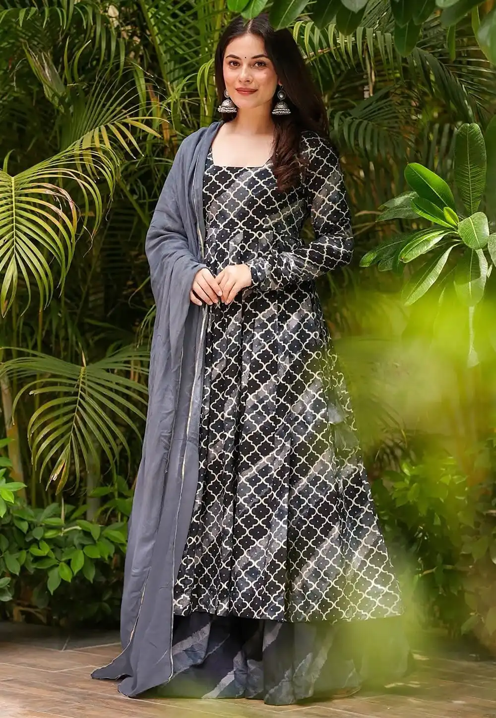 Grey Muslin Readymade Palazzo Suit 317268