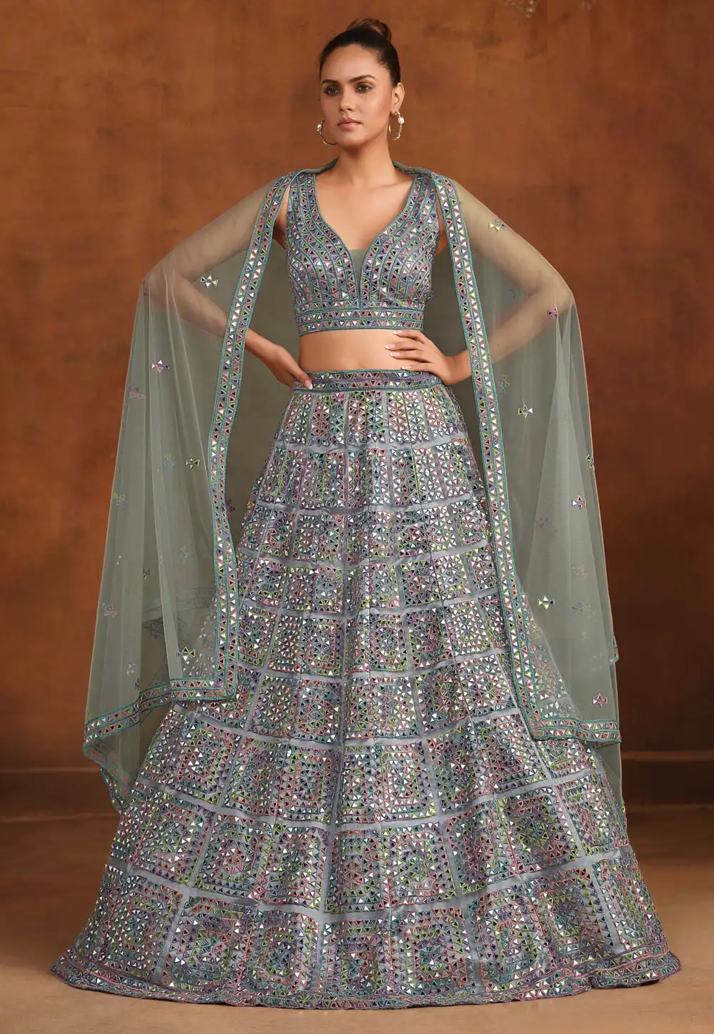 Grey Net Lehenga Choli For Wedding 316952