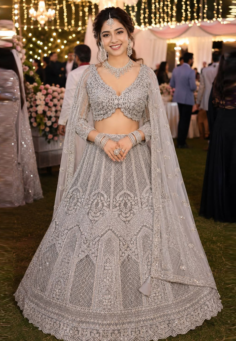 Grey Net Lehenga Choli For Wedding 330148