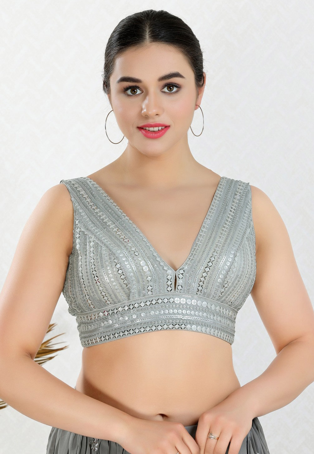 Grey Net Readymade Blouse 310664