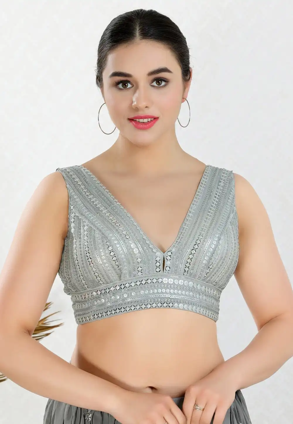 Grey Net Readymade Blouse 310664