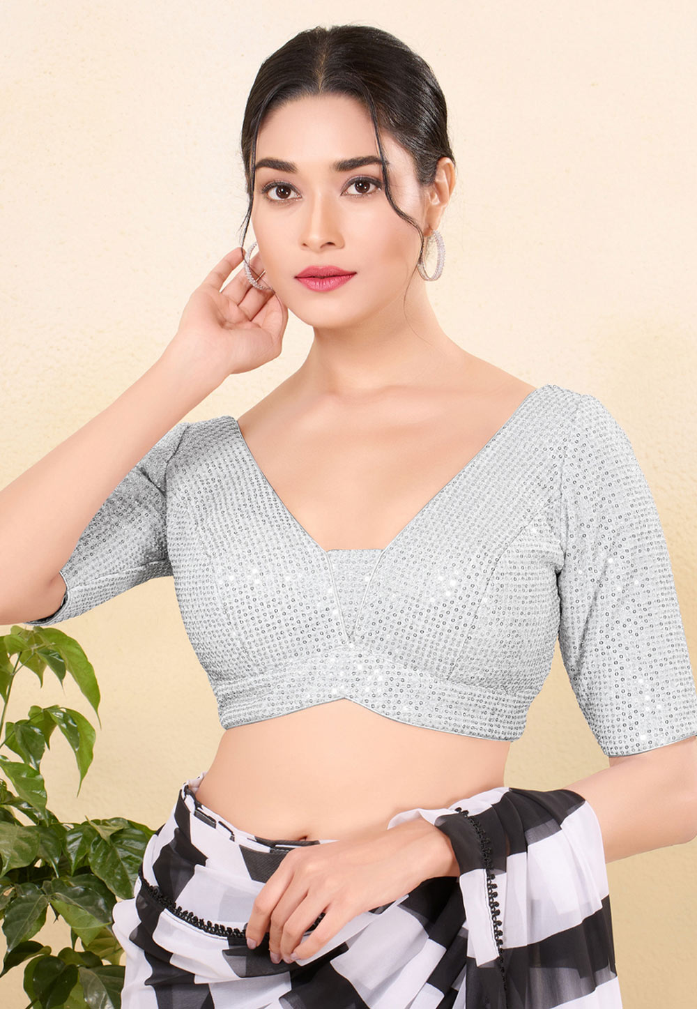 Grey Net Readymade Blouse 324251