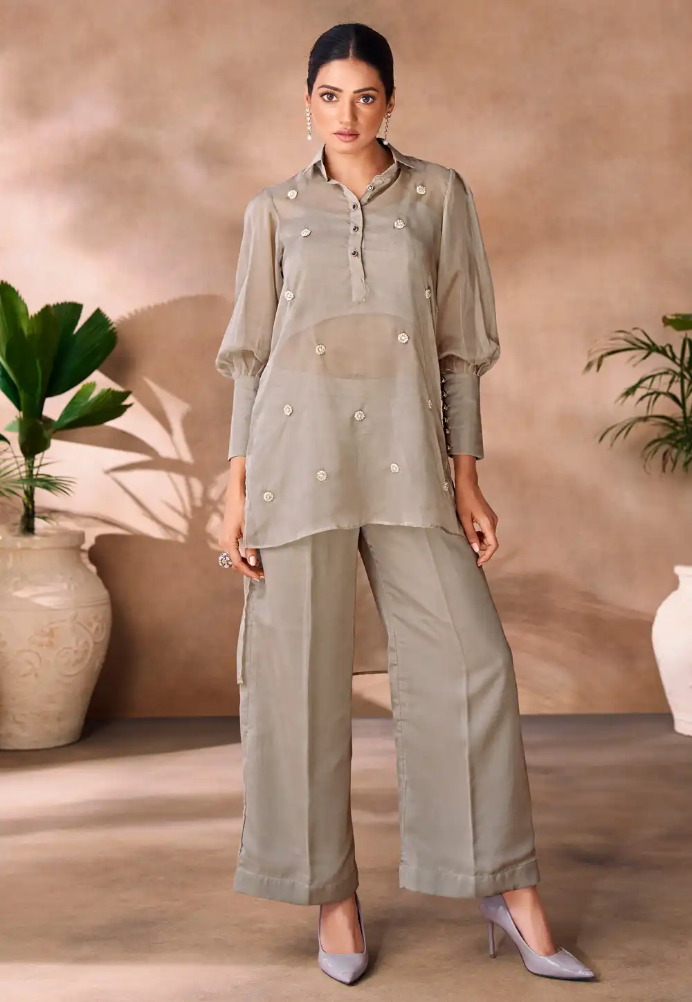 Grey Organza Co-Ords Set 306810