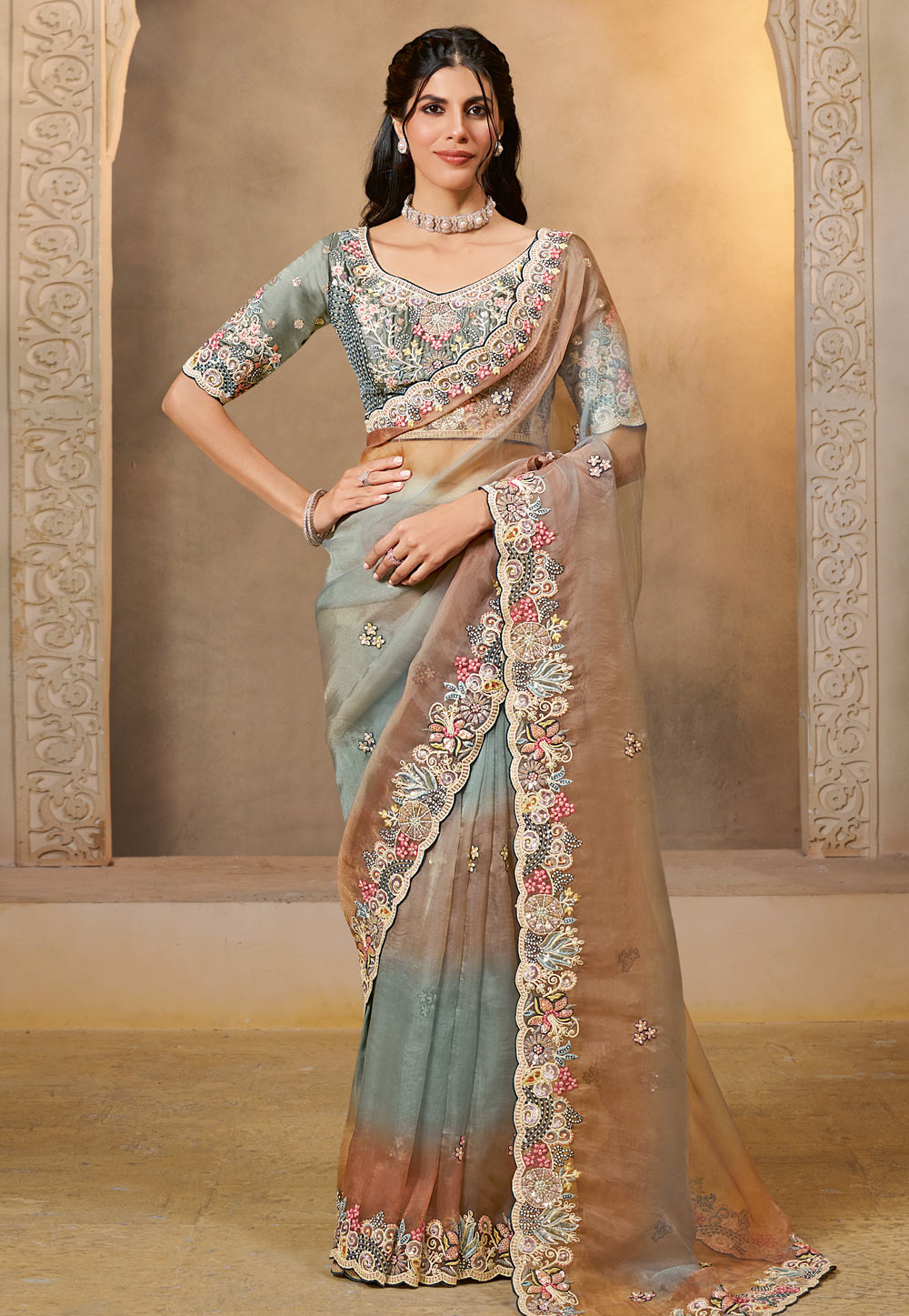 Grey Organza Half N Half Saree 318971