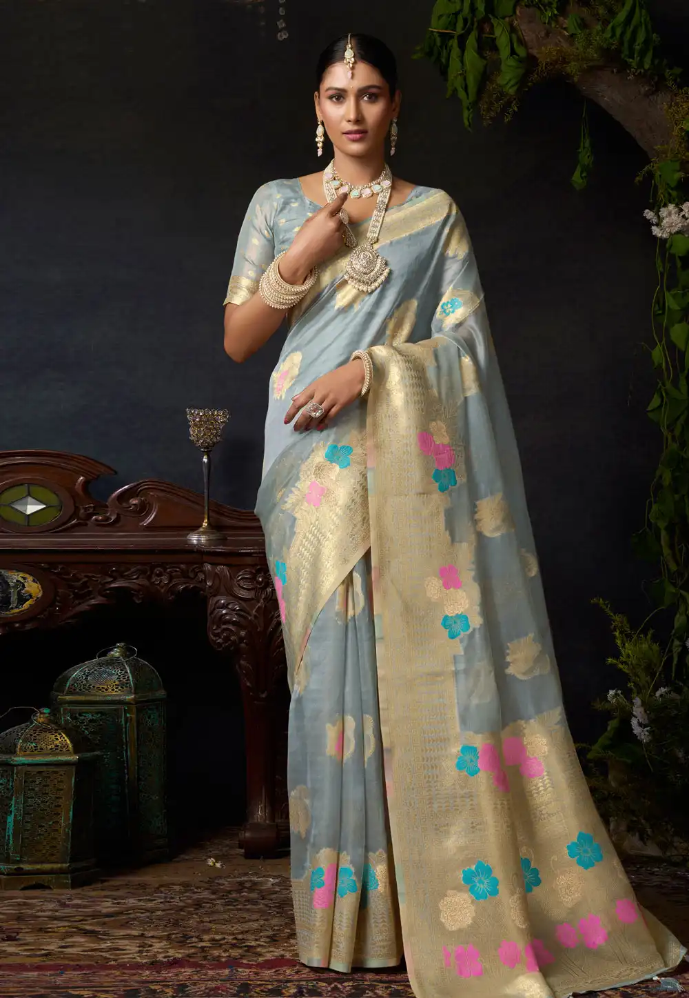 Grey Organza Saree With Blouse 317719