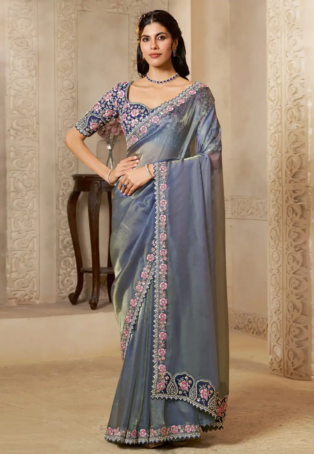 Grey Organza Saree With Blouse 318972