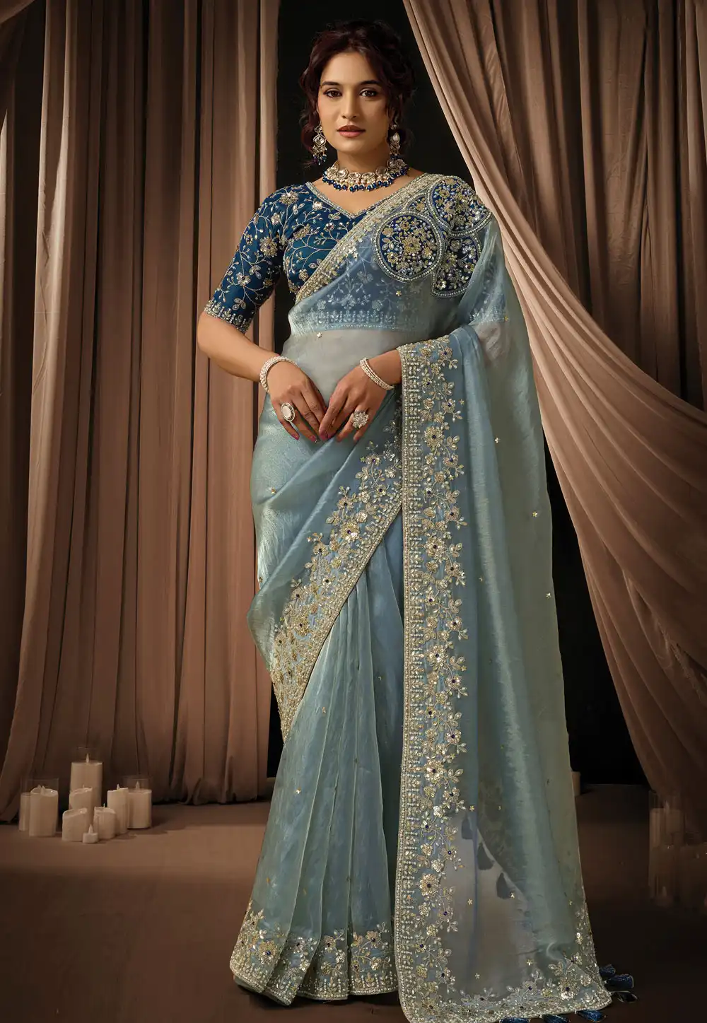 Grey Organza Saree With Blouse 325747
