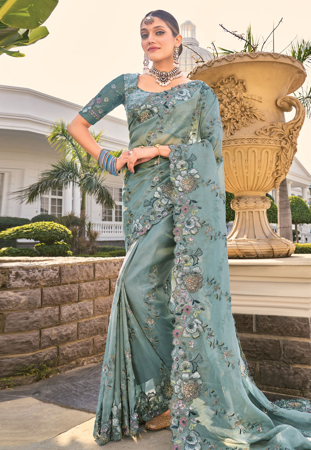 Grey Organza Saree With Blouse 306556