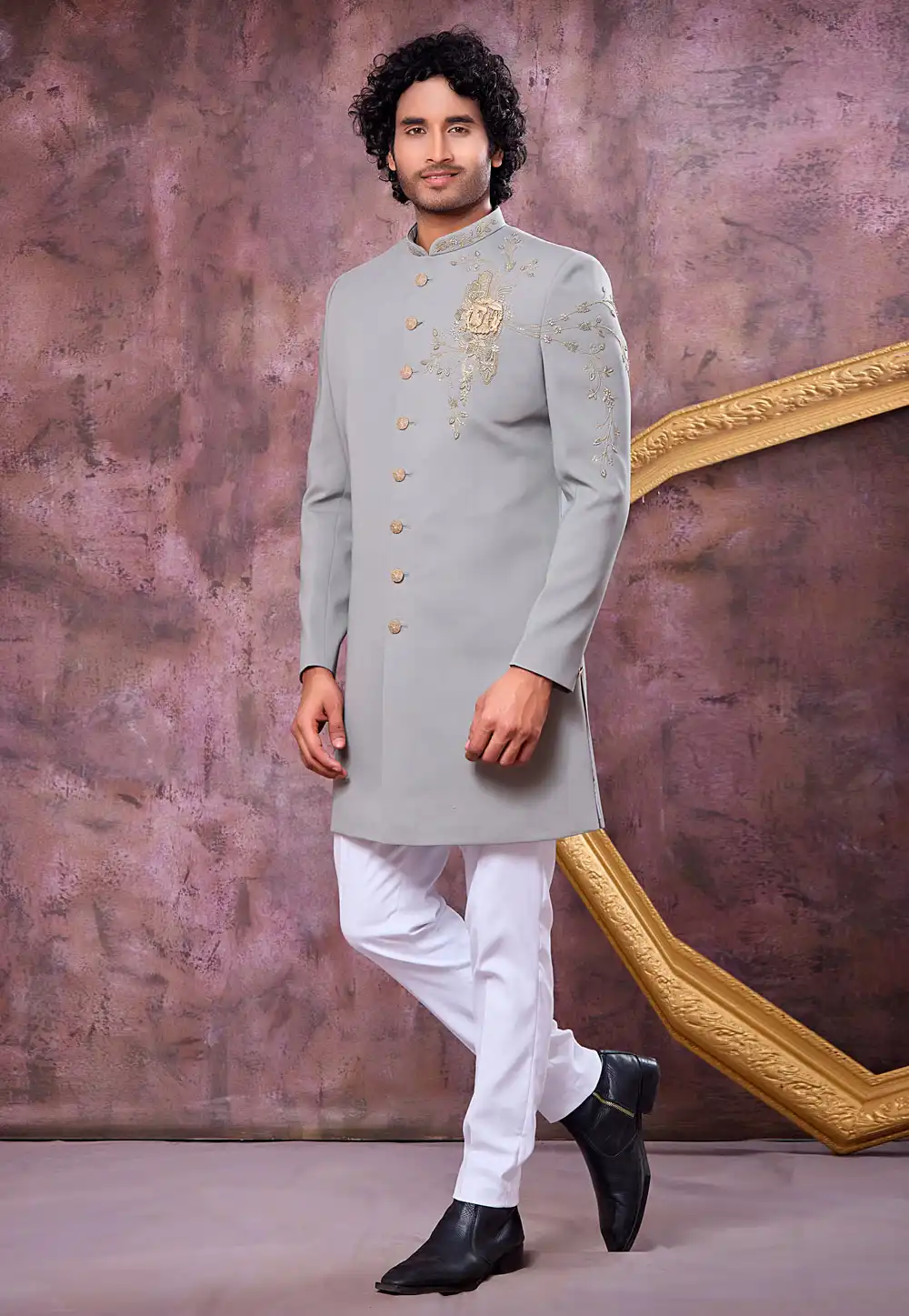 Grey Polyester Indo Western Suit 330262
