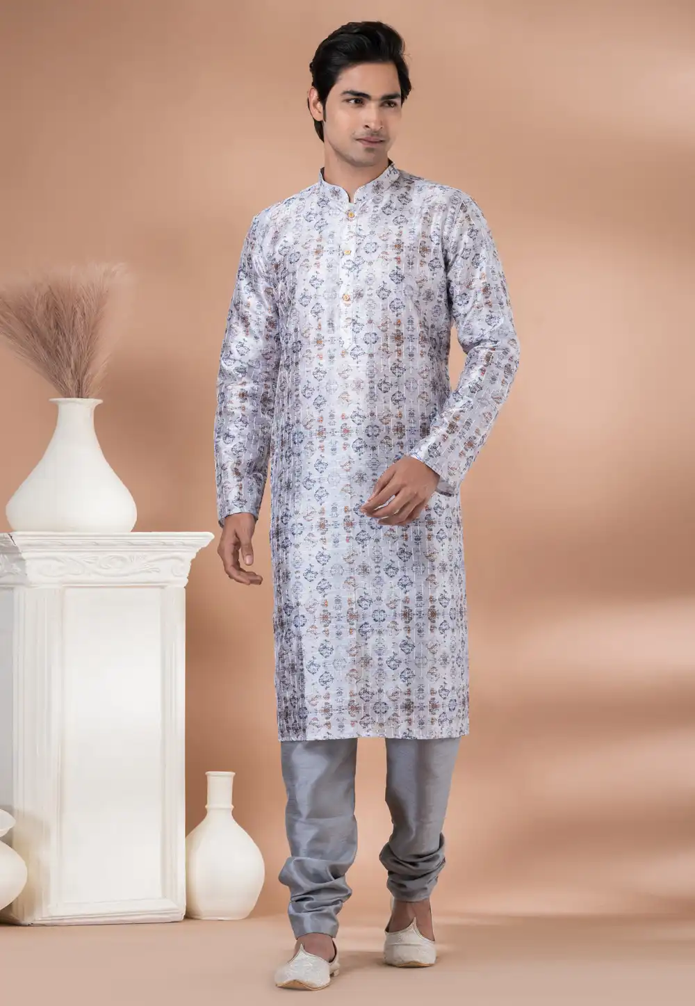 Grey Polyester Kurta Pajama 282545