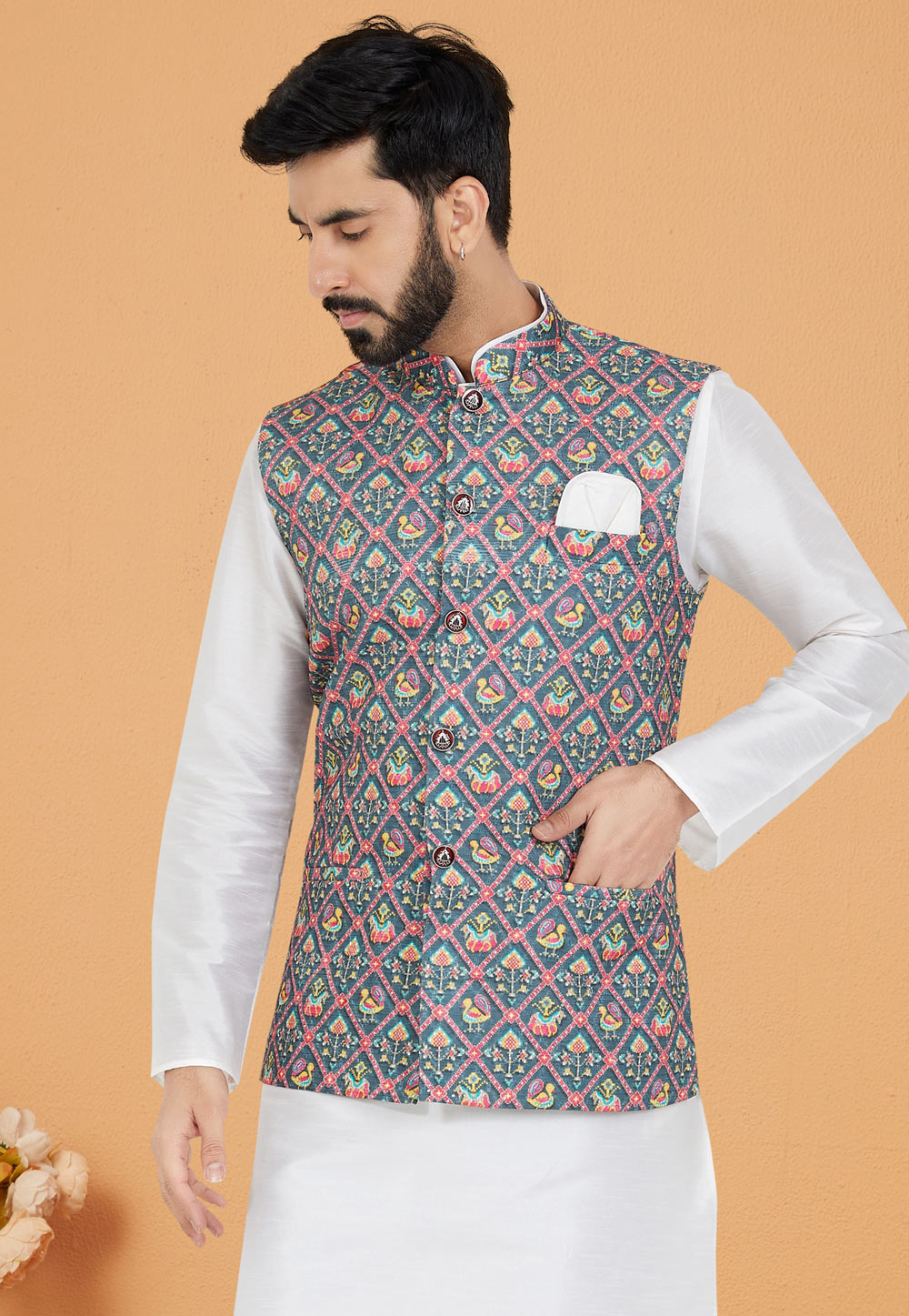 Grey Polyester Nehru Jacket 286803