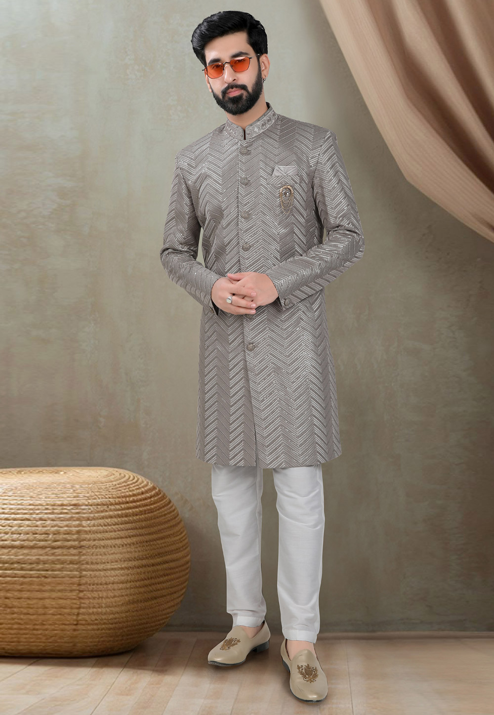 Grey Rayon Indo Western Suit 311737