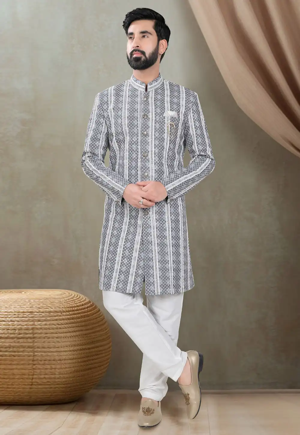 Grey Rayon Indo Western Suit 311743