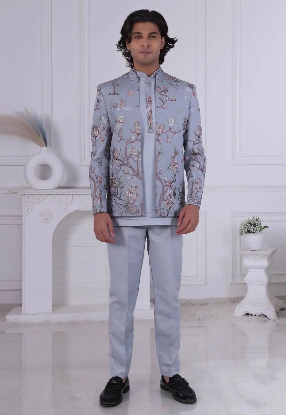 Grey Rayon Jodhpuri Suit 315005
