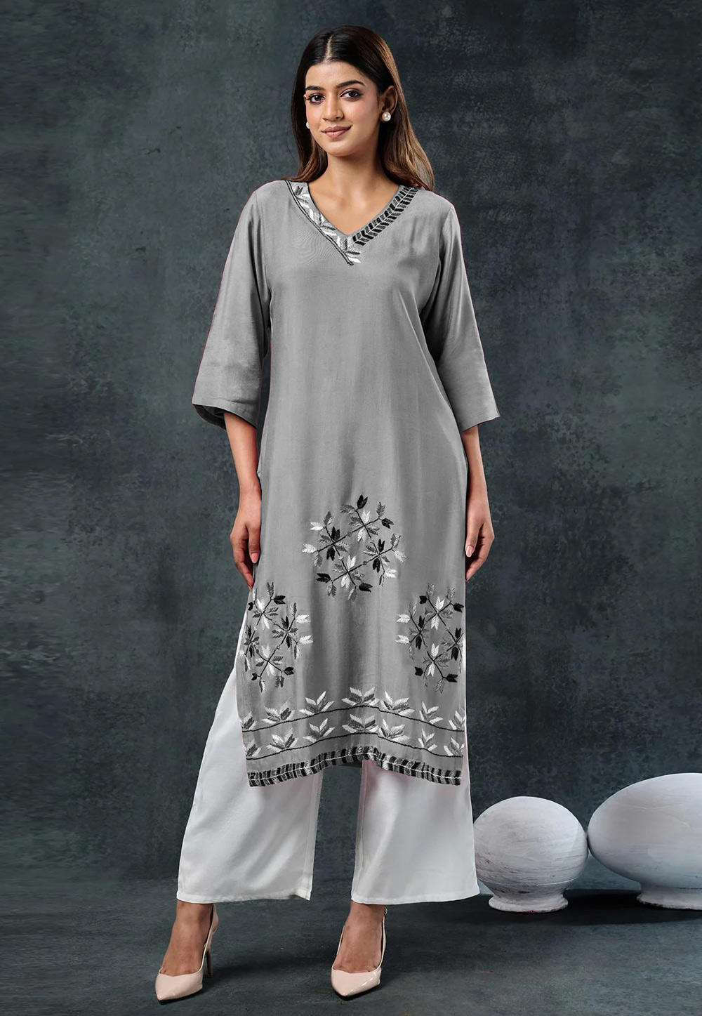 Grey Rayon Kurta Set With Palazzo 310046