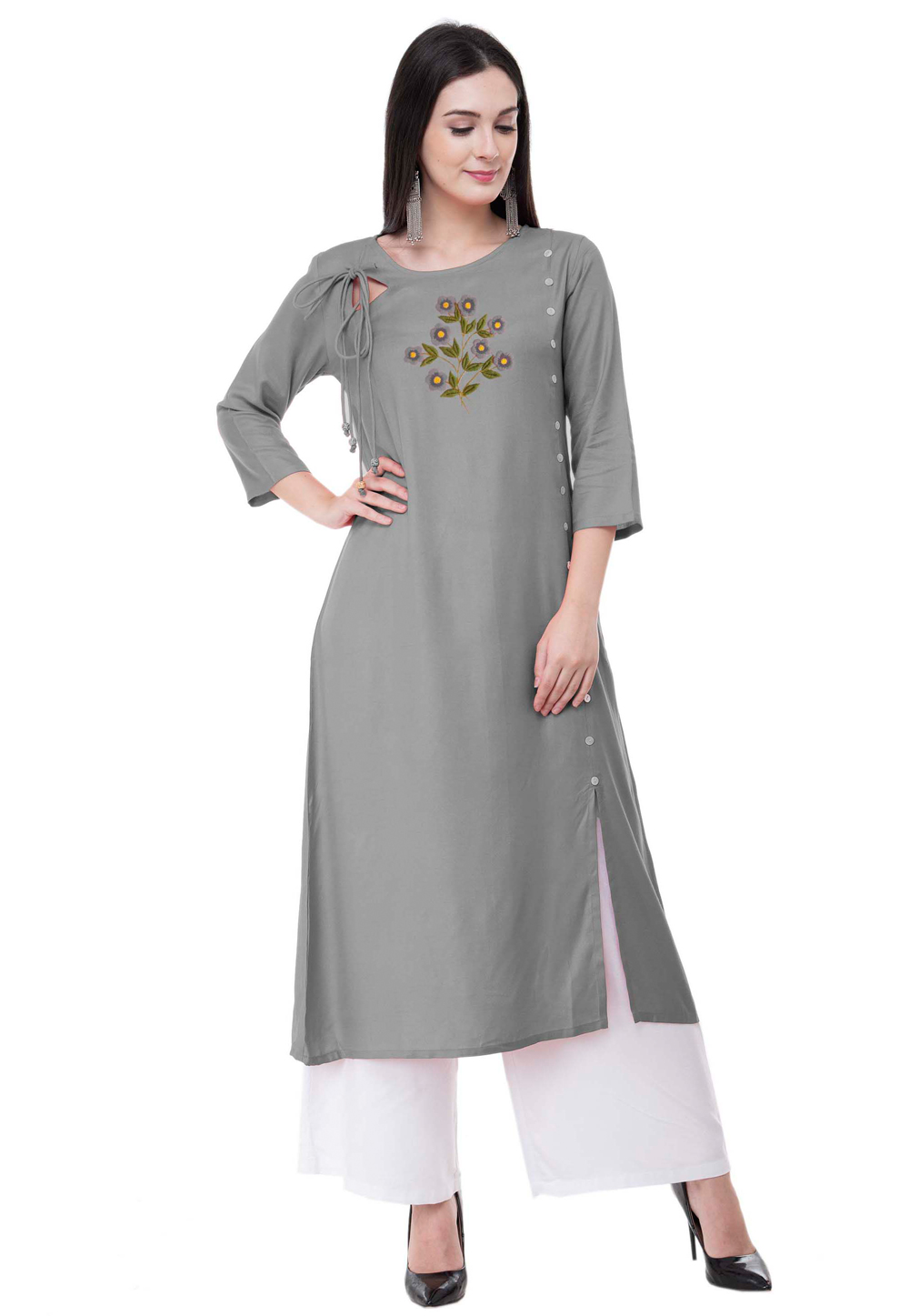 Grey Rayon Kurta Set With Palazzo 306790