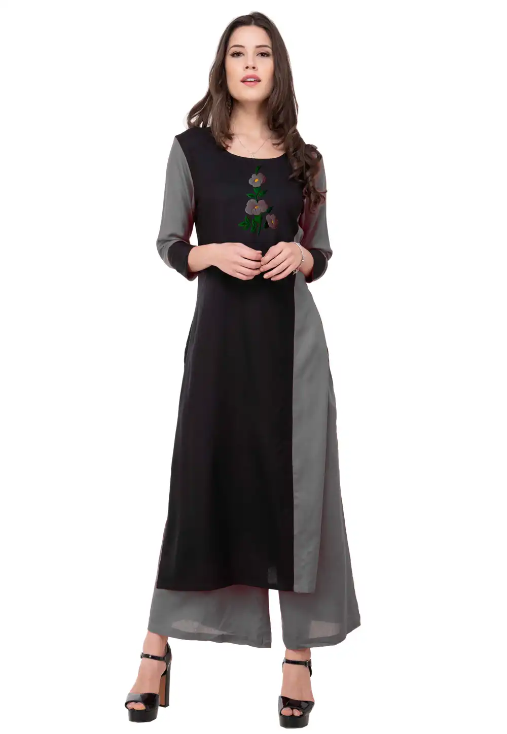 Grey Rayon Kurta Set With Palazzo 306799
