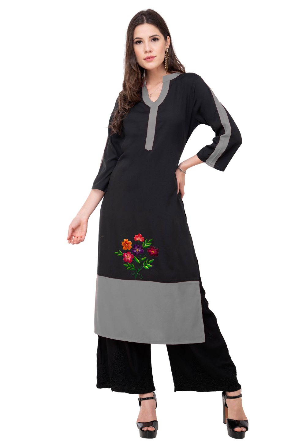 Grey Rayon Kurta Set With Palazzo 306804