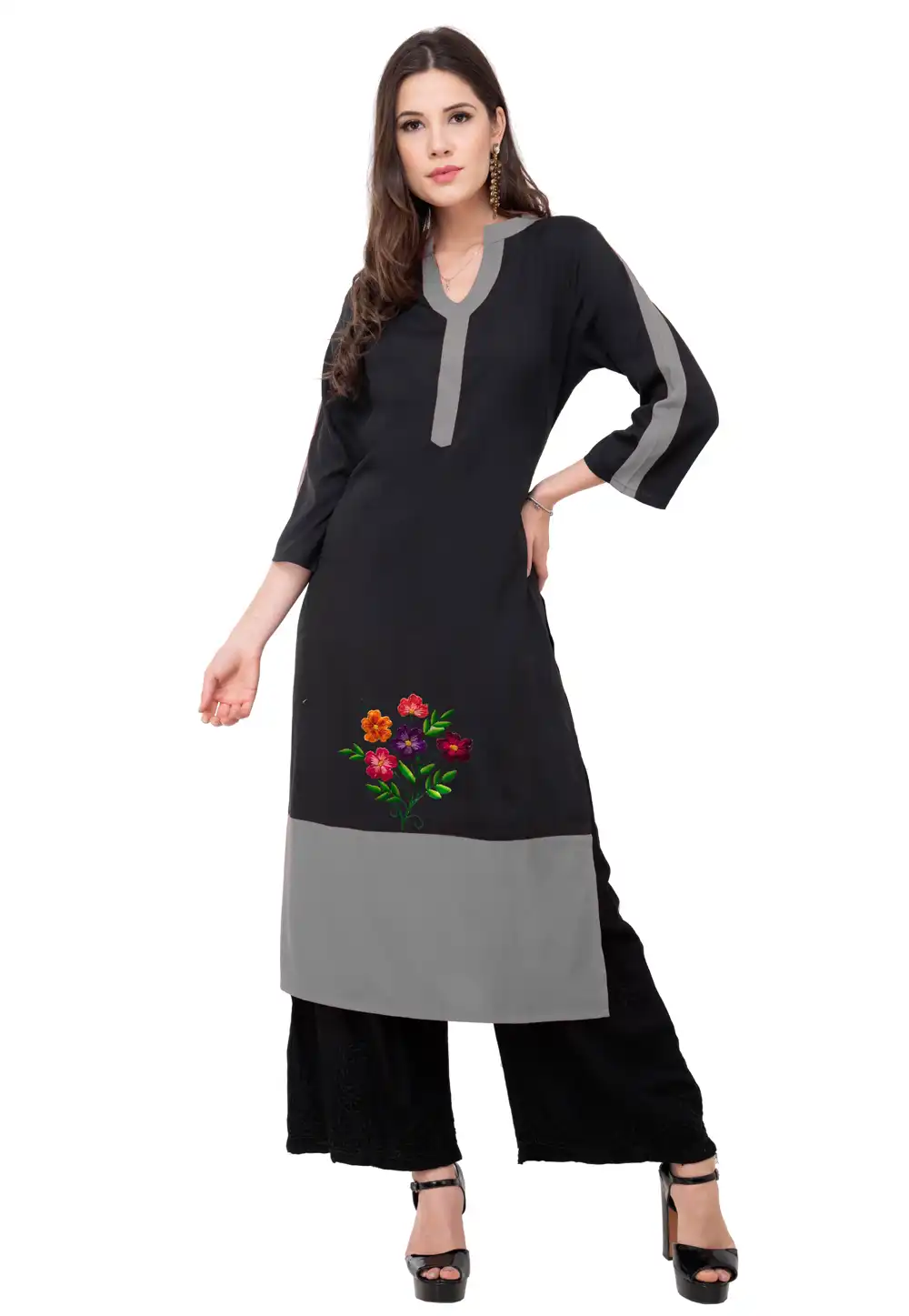 Grey Rayon Kurta Set With Palazzo 306804