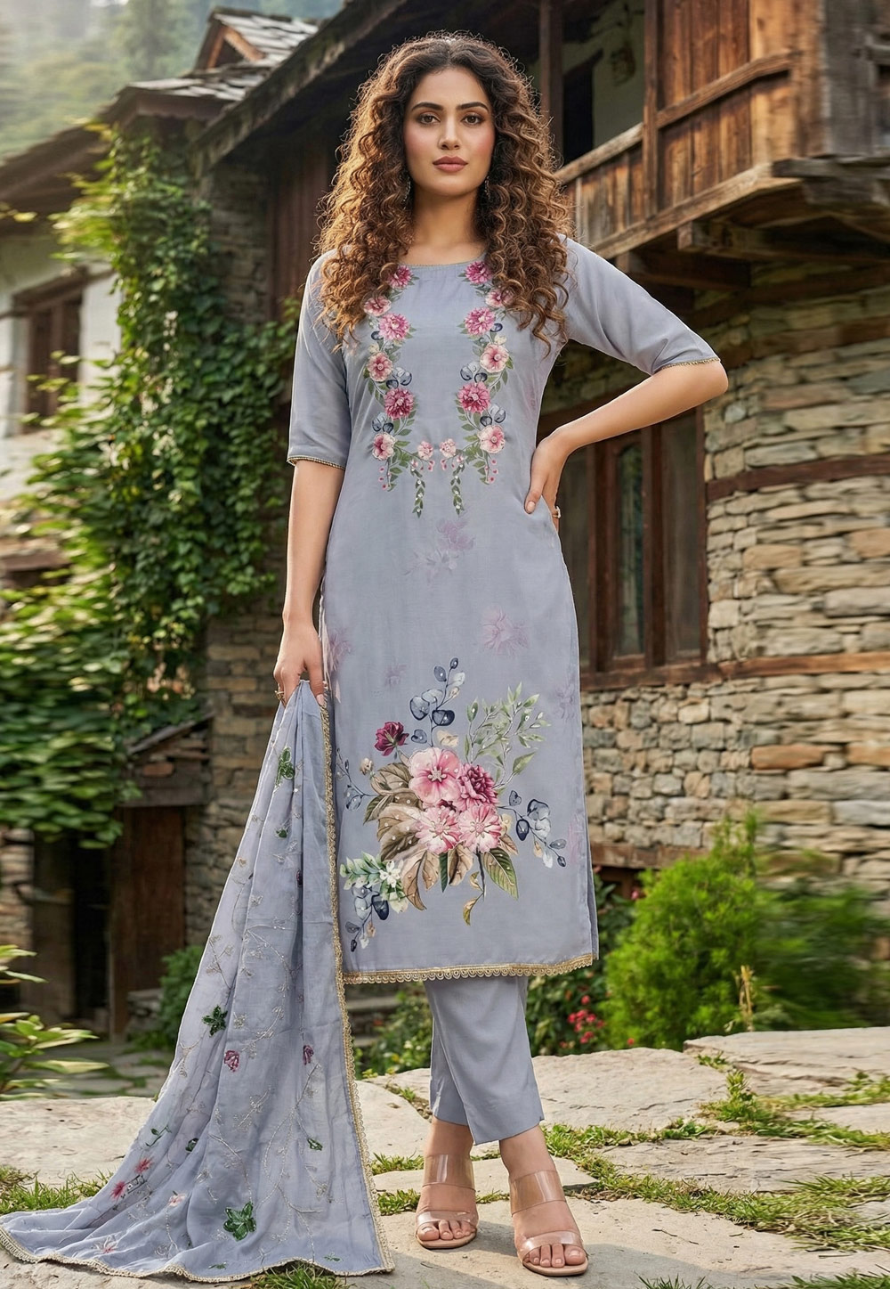 Grey Rayon Pakistani Suit 326443
