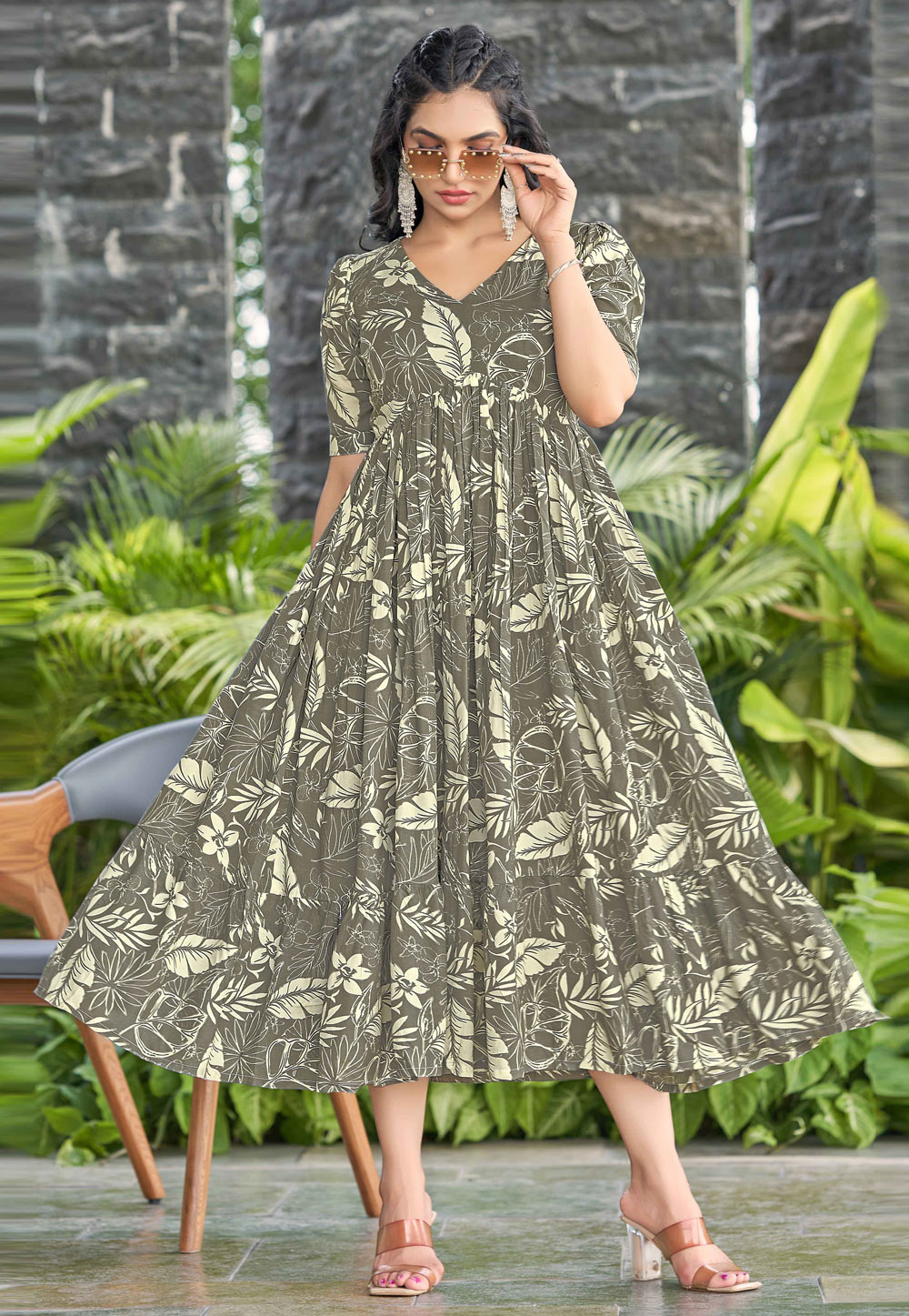 Grey Rayon Printed Gown 328646