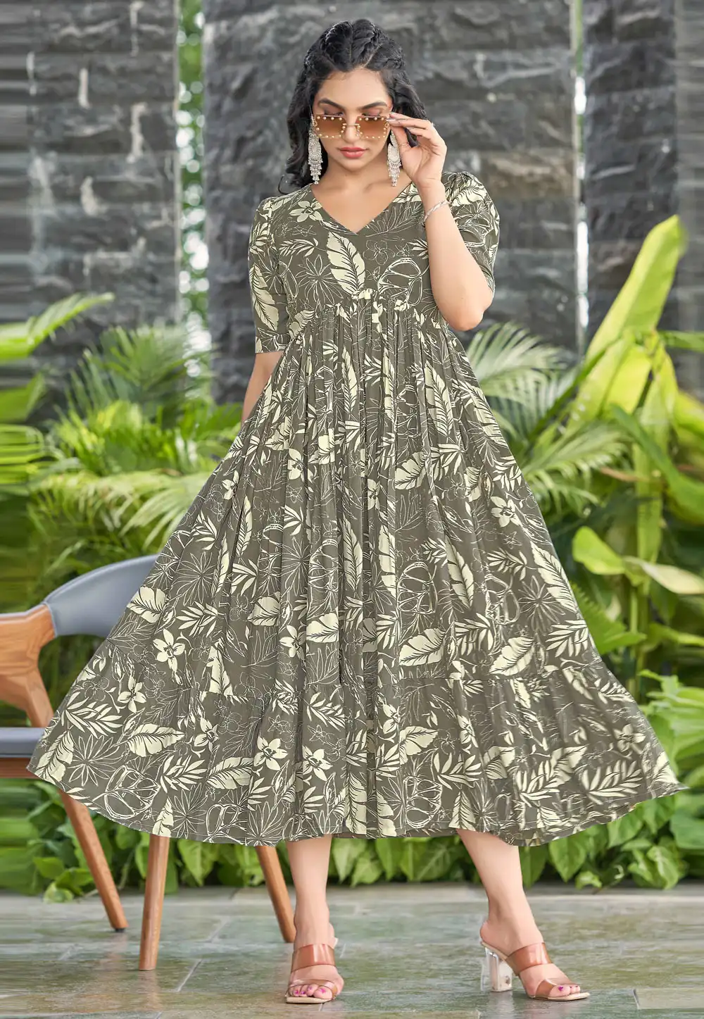Grey Rayon Printed Gown 328646