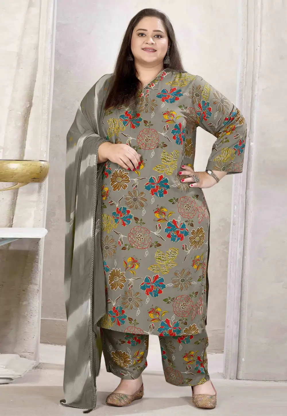 Grey Rayon Readymade Pakistani Suit 318812