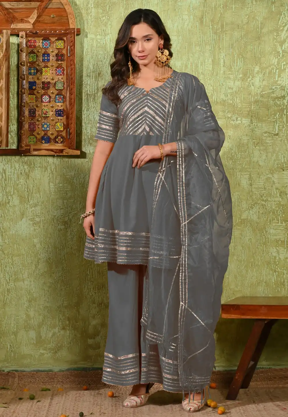 Grey Rayon Readymade Pakistani Suit 326586