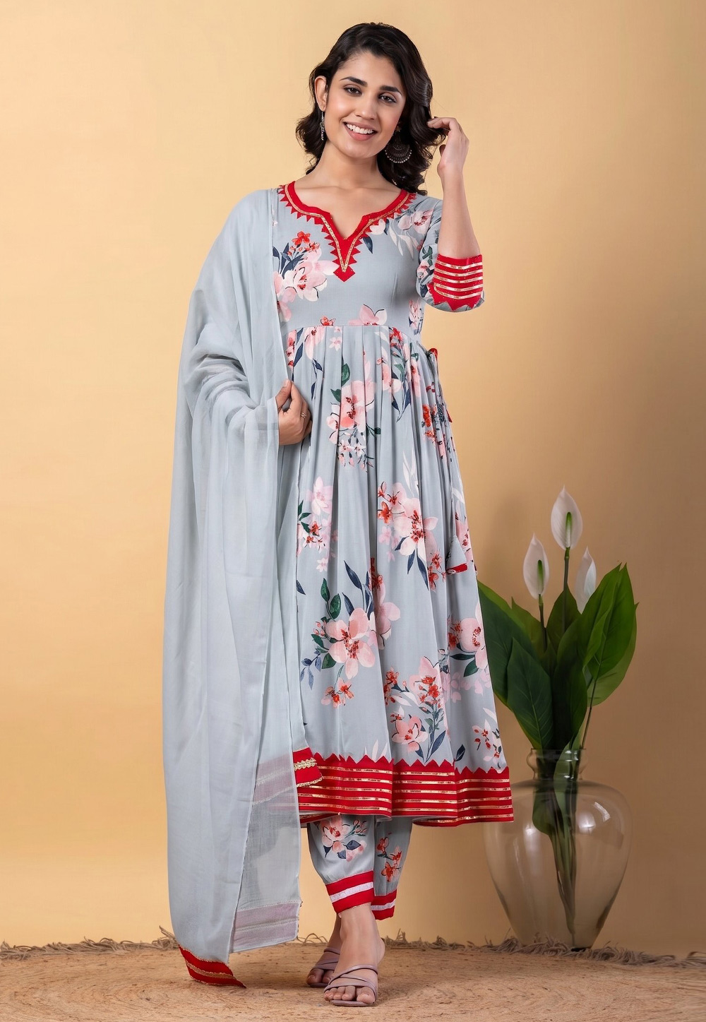 Grey Rayon Readymade Pant Style Suit 330299