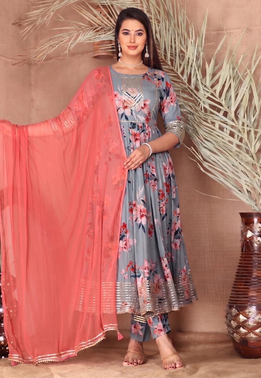Grey Rayon Readymade Pant Style Suit 330305