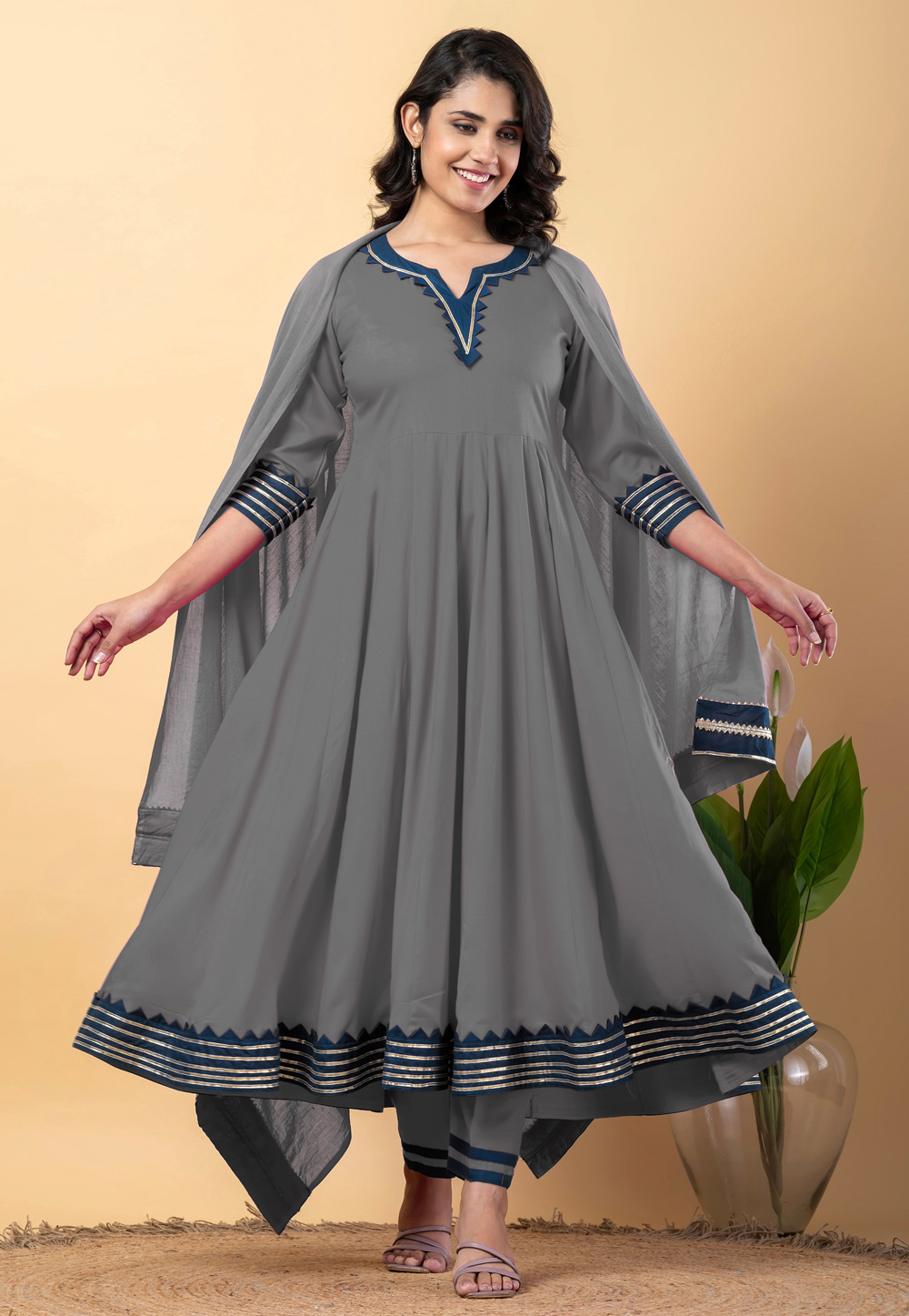Grey Rayon Readymade Pant Style Suit 309278