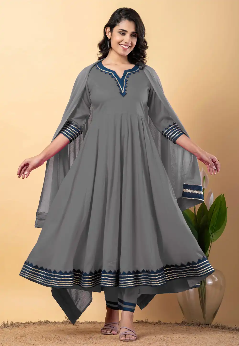 Grey Rayon Readymade Pant Style Suit 309278
