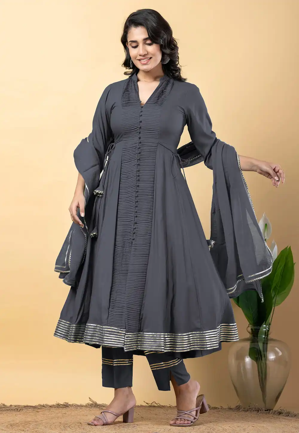 Grey Rayon Readymade Pant Style Suit 317107