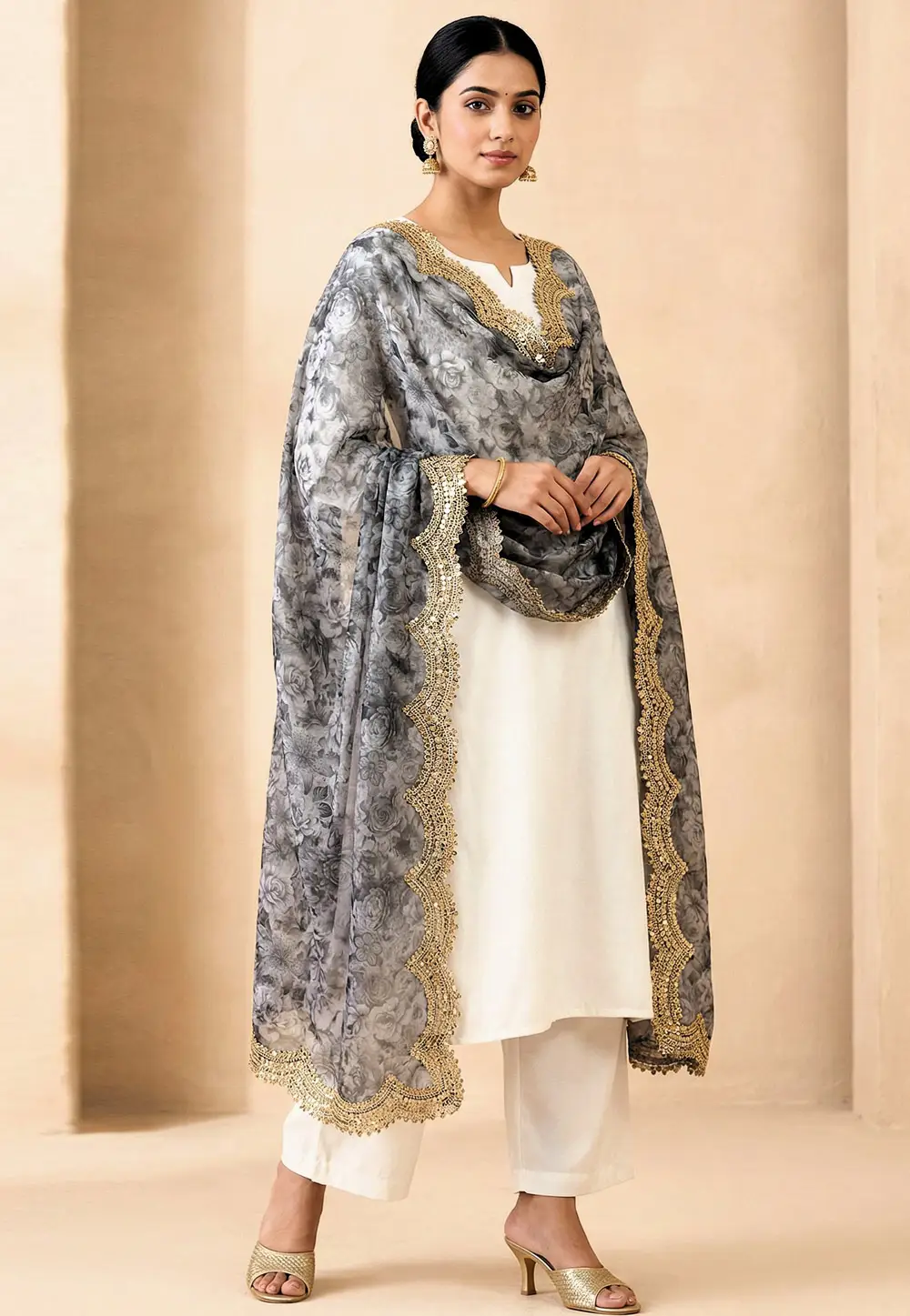 Grey Satin Dupatta 332834