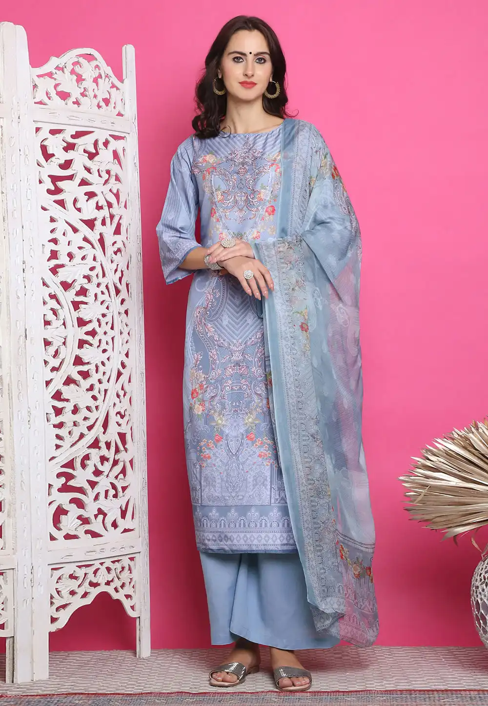 Grey Satin Pakistani Suit 310118