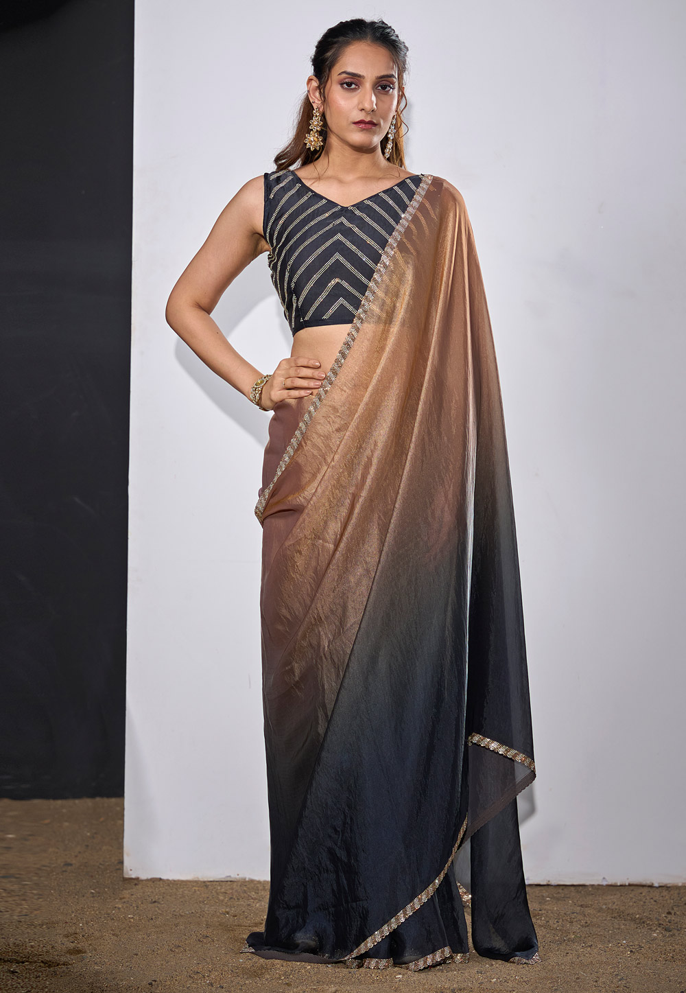 Grey Satin Silk Half N Half Saree 327797