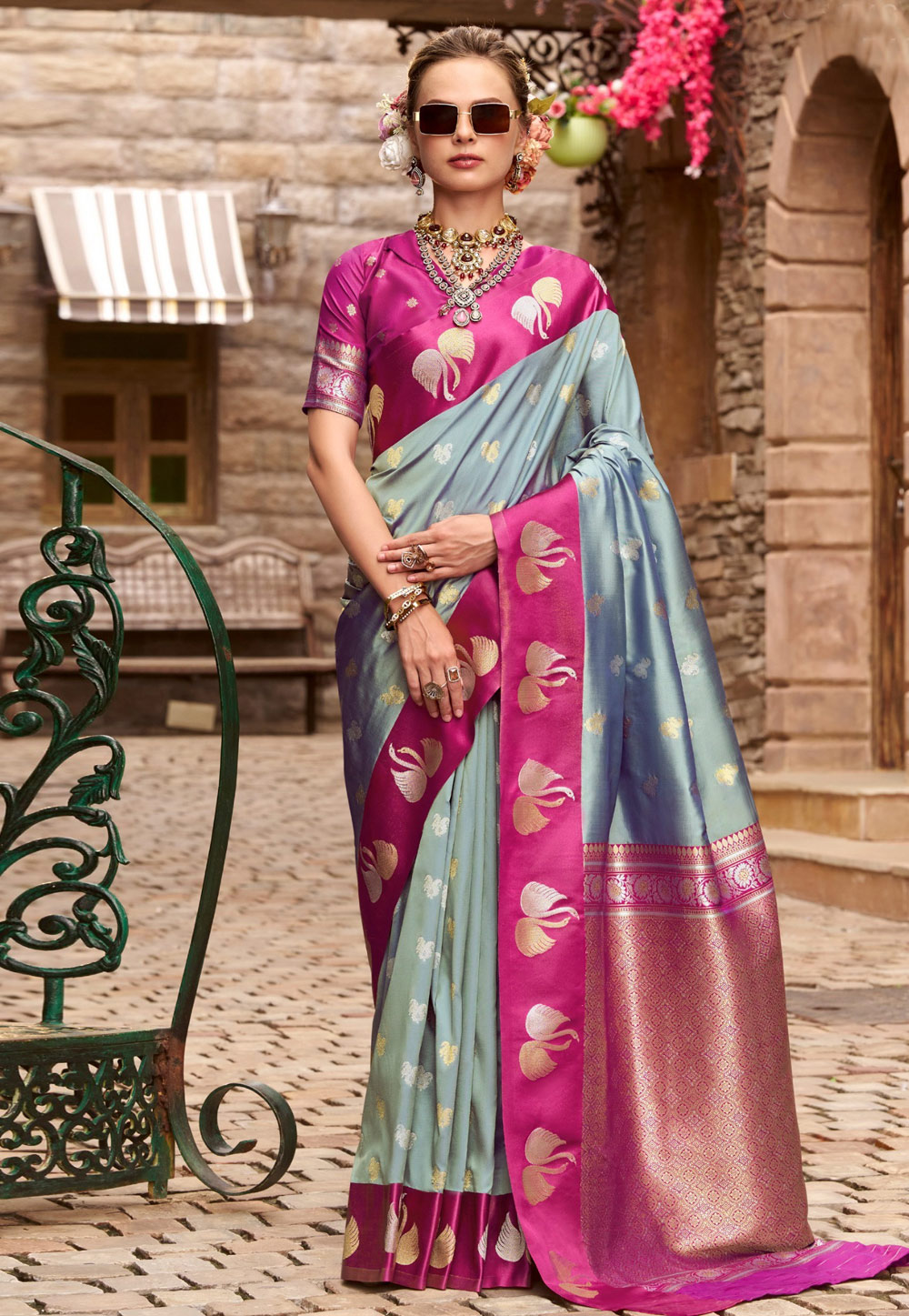 Grey Satin Silk Saree With Blouse 318333