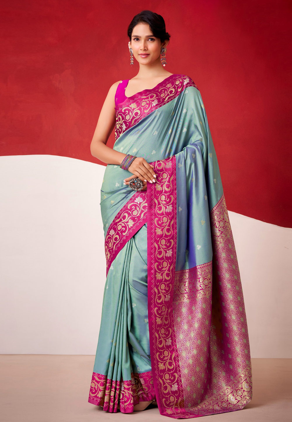 Grey Satin Silk Saree With Blouse 324380
