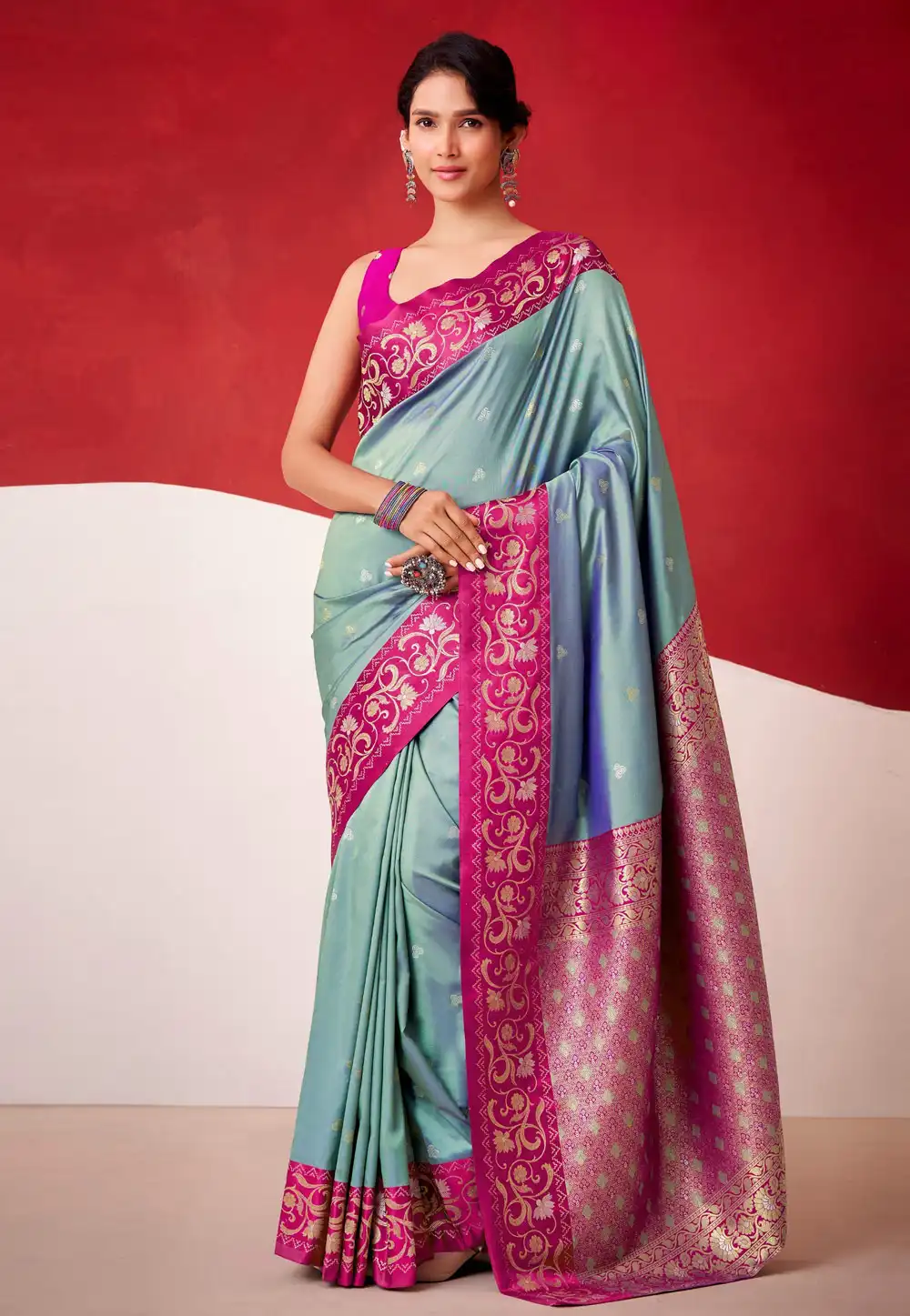 Grey Satin Silk Saree With Blouse 324380