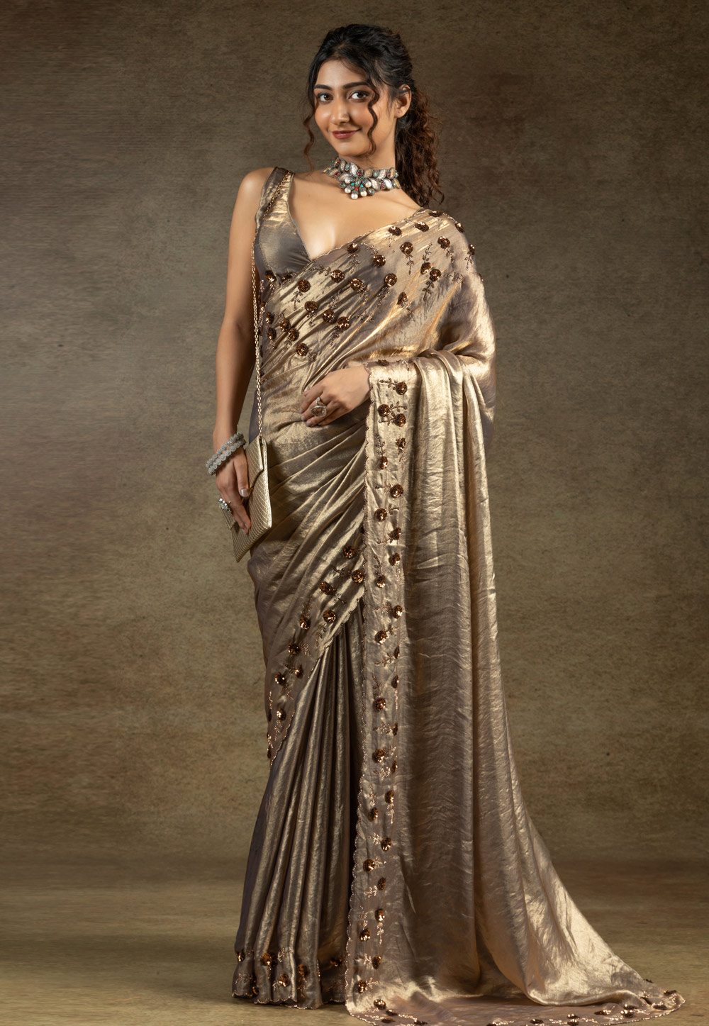 Grey Satin Silk Saree With Blouse 307698