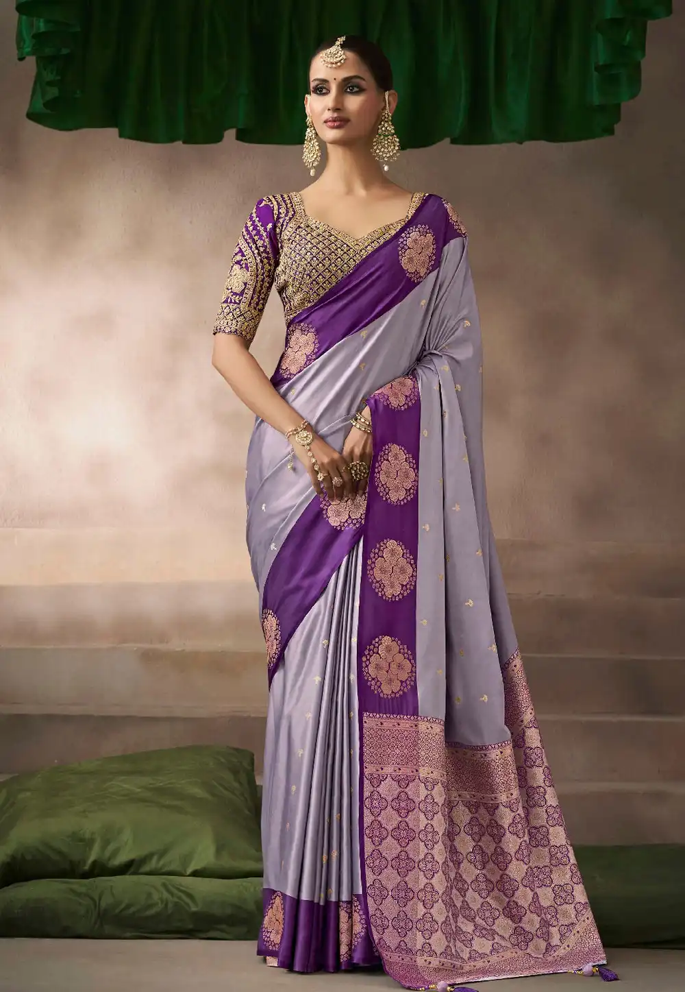 Grey Satin Silk Saree With Blouse 317018