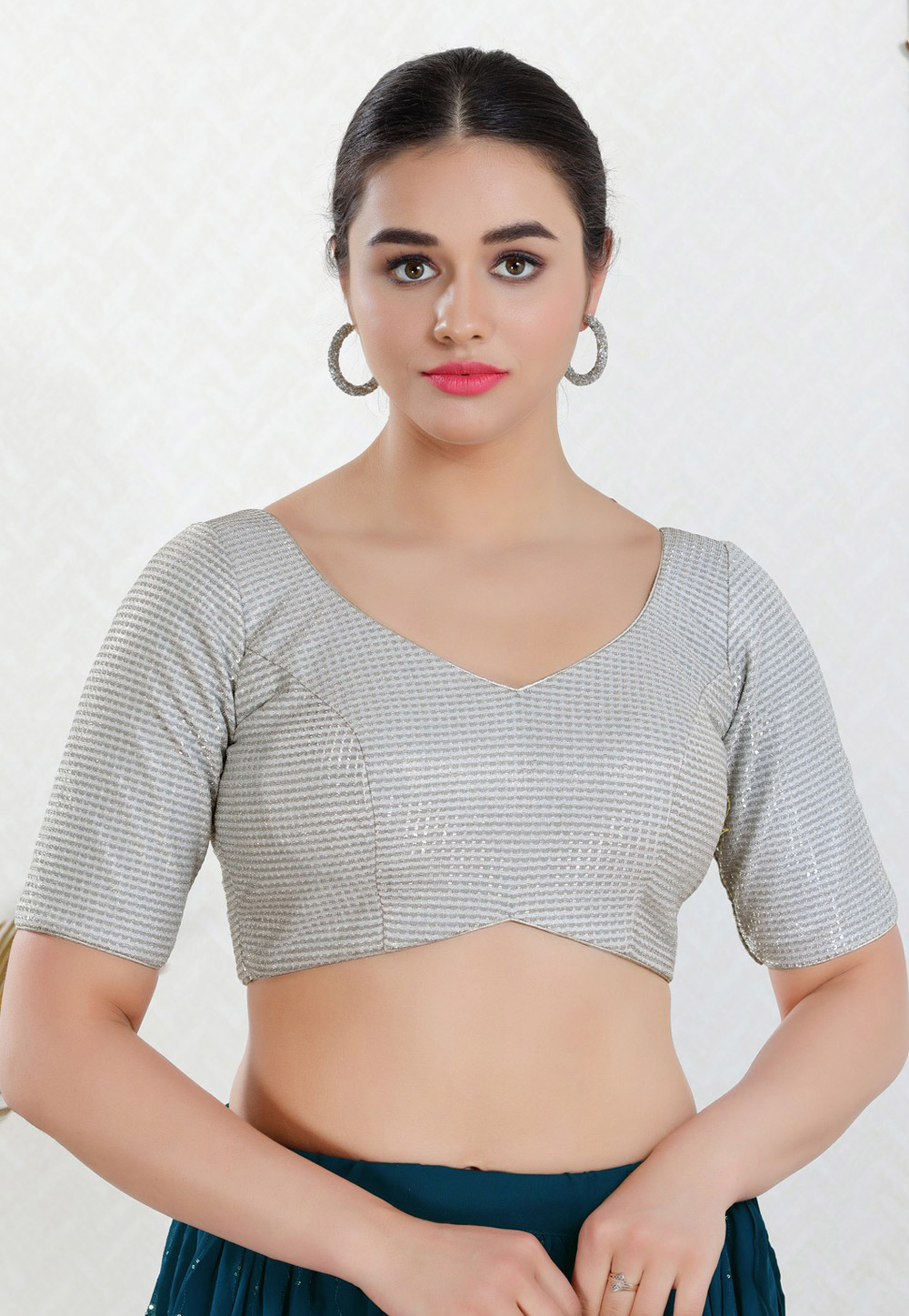 Grey Shimmer Readymade Blouse 311273