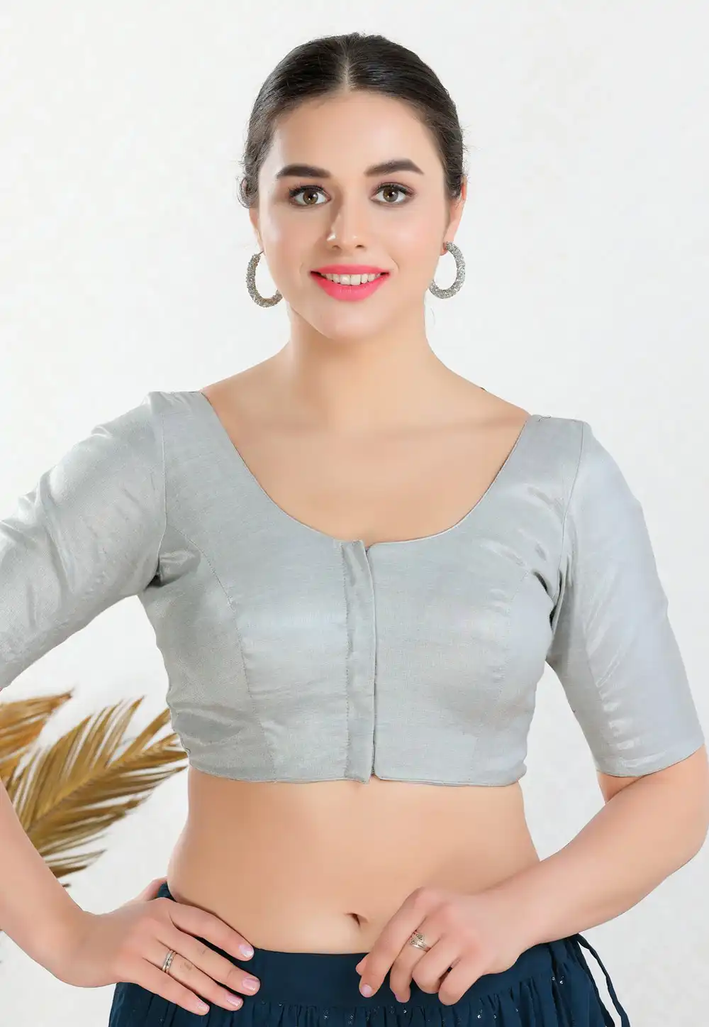 Grey Shimmer Readymade Blouse 312612
