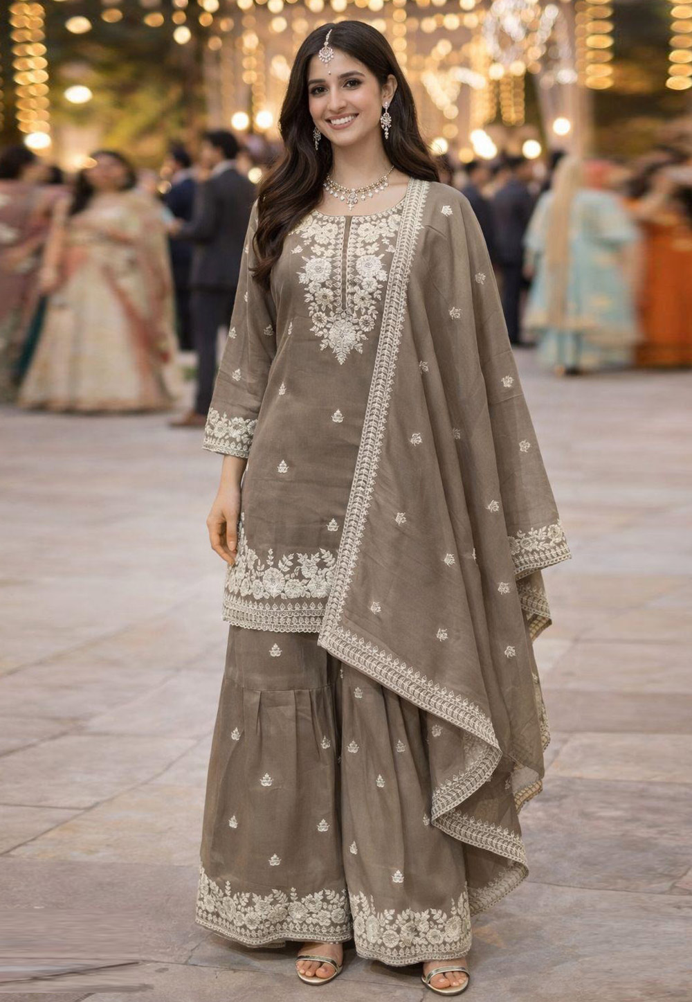 Grey Shimmer Sharara Suit 327304