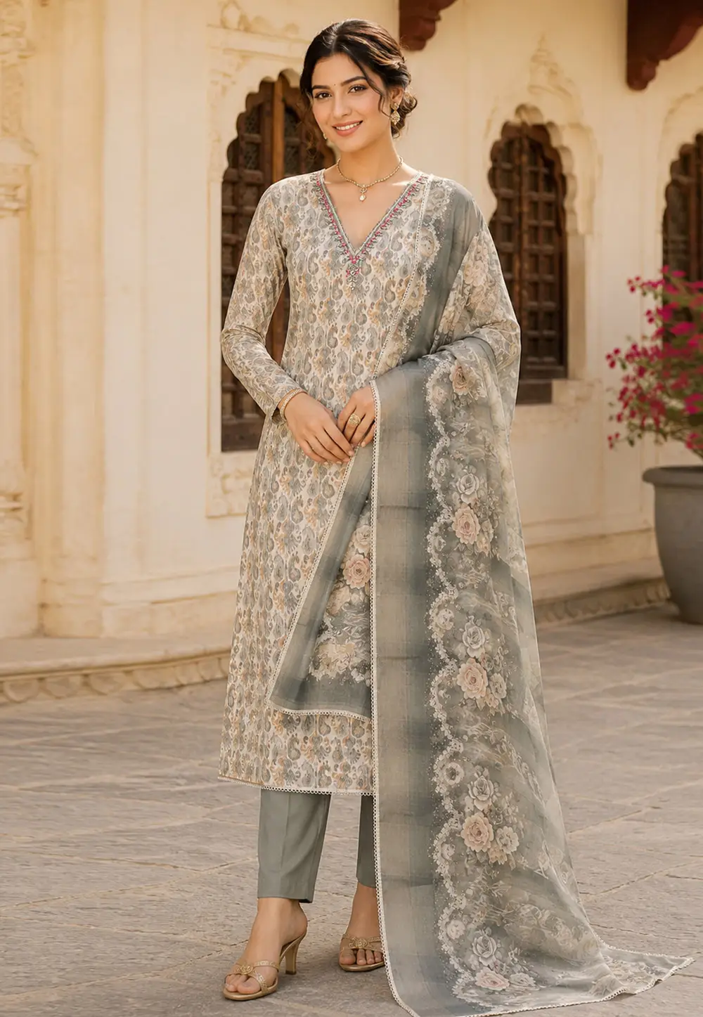 Grey Shimmer Straight Suit 335166