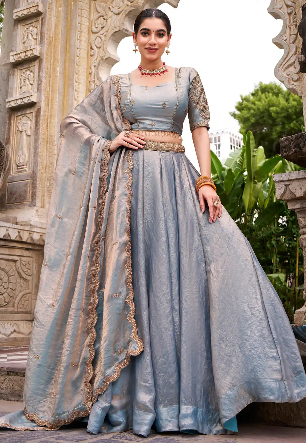 Grey Silk Circular Lehenga Choli 317639