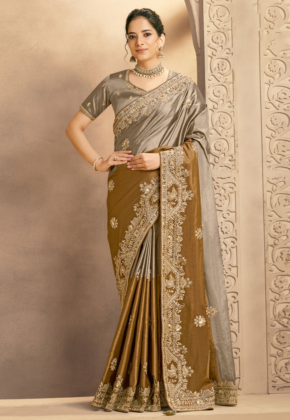 Grey Silk Half N Half Saree 319157