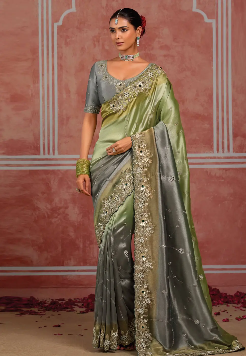 Grey Silk Half N Half Saree 332863